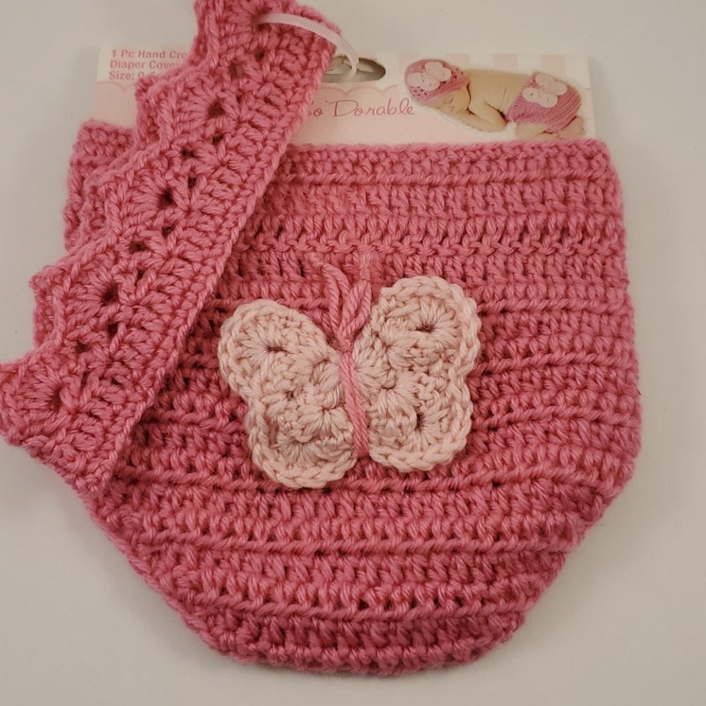 So Dorable crotcheted diaper cover/head band pink